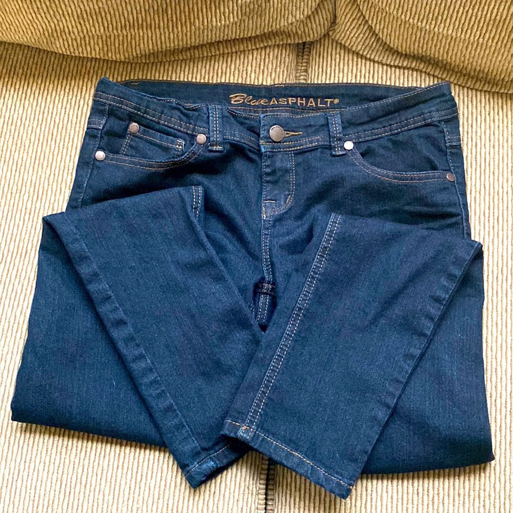 Blue Asphalt (Wet Seal) Brand. Non stretch. For the short ladies.